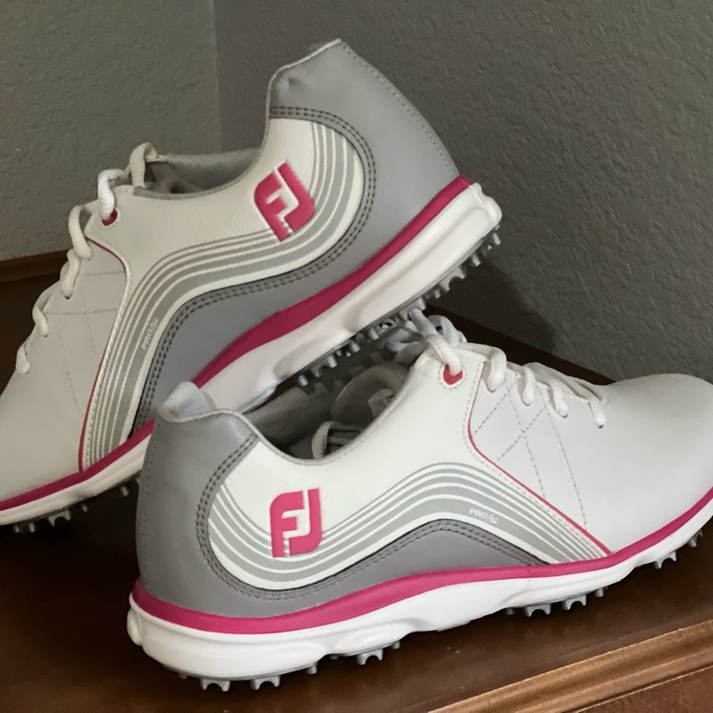 New FootJoy Womens Pro/SL Spikeless Golf Shoes White/Grey/Pink - 98101